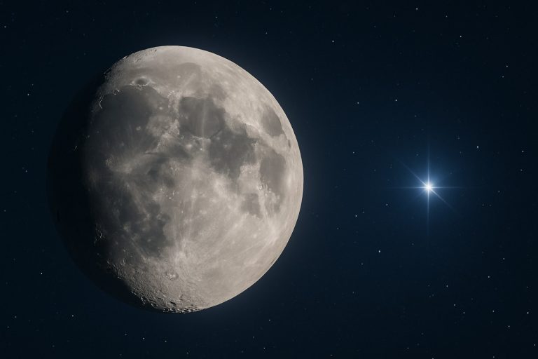 见证壮观的盈月在主星附近闪耀——今晚不要错过这场令人惊叹的天空秀！